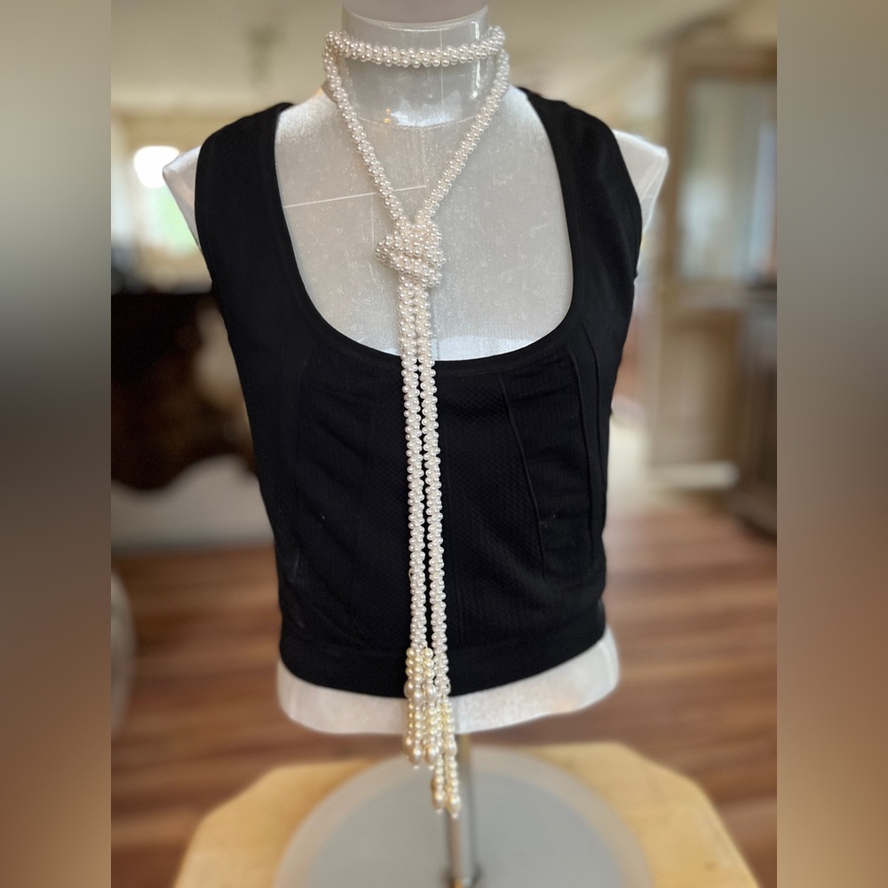 Vintage 64” Faux Pearl Lariat Necklace with Tassels – Elegant & Versatile